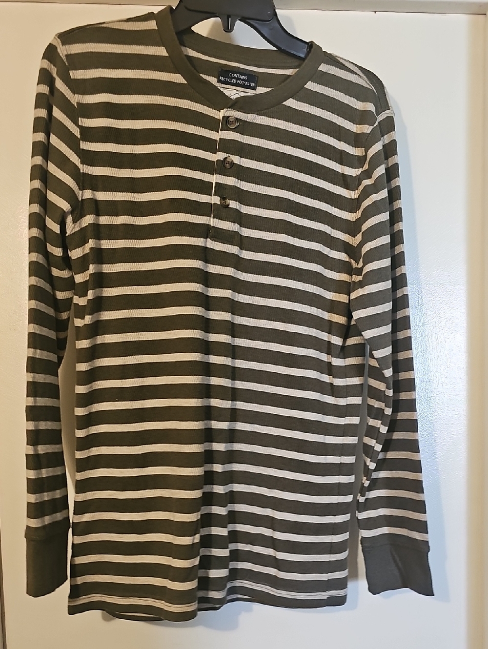 St. John's Bay Olive & White Striped Henley Top Tote 2